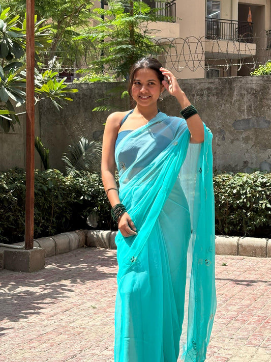 Aqua Blue Georgette Saree