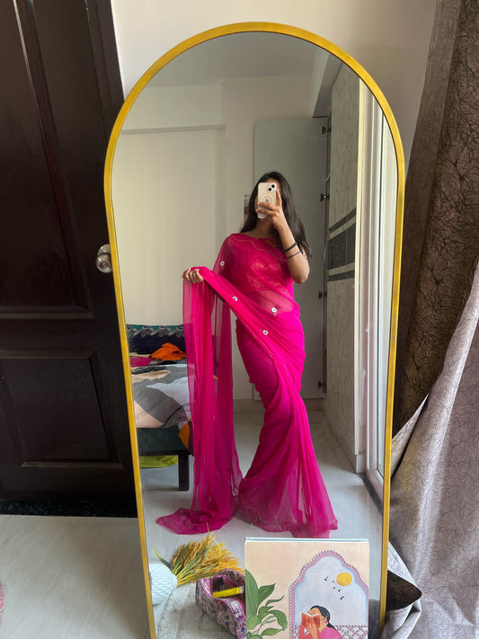 Hot Pink Ombre Georgette Saree